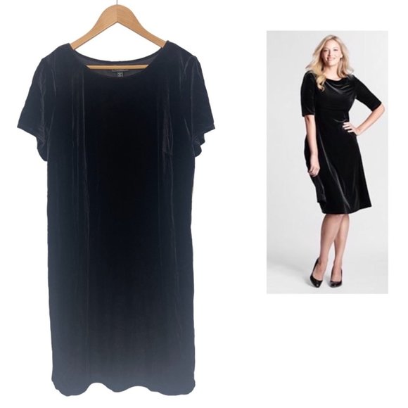 Size 14W 1X NEW BLACK VELVET‎ DRESS Velour Special Occasion Evening PLUS SIZE - Picture 1 of 3